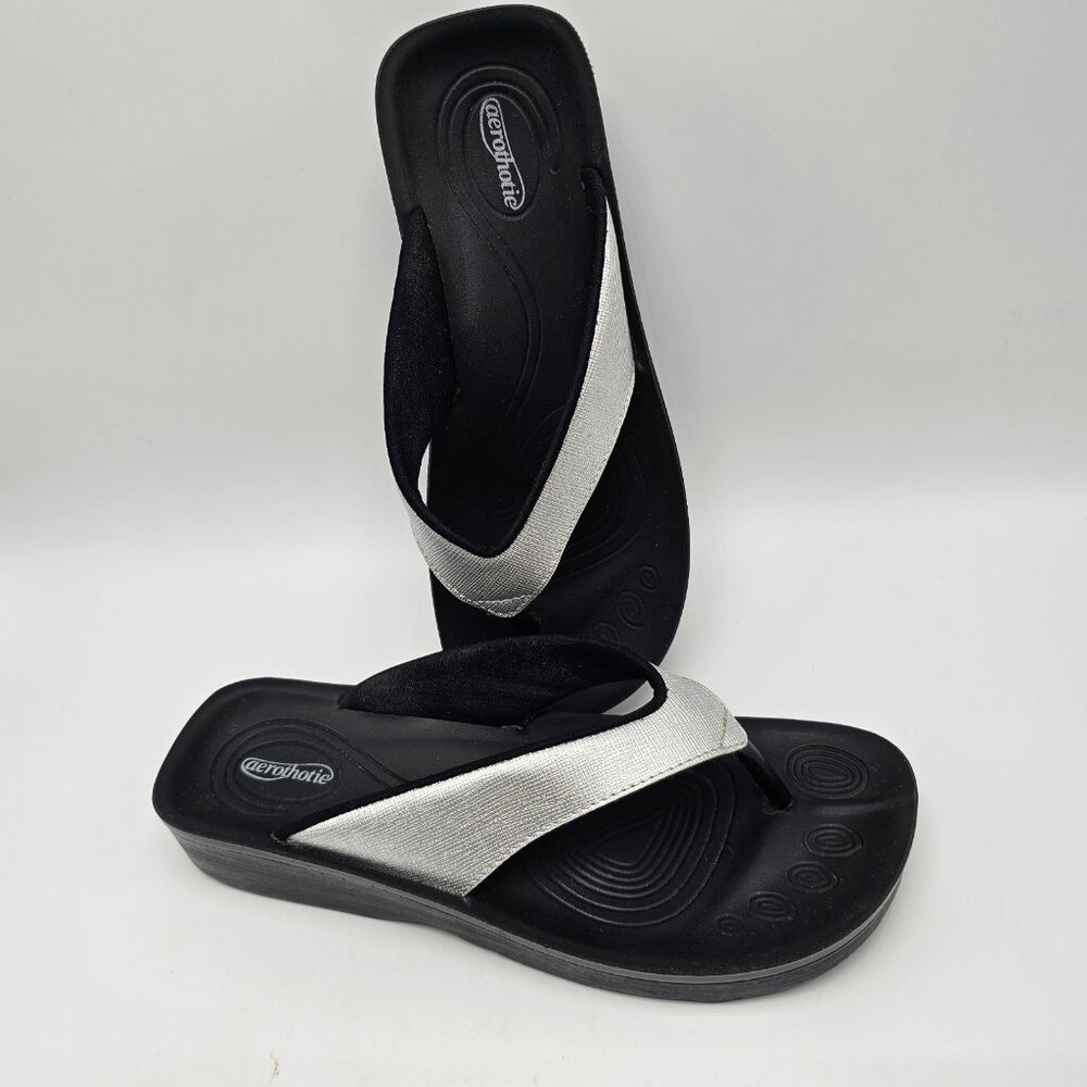 AEROTHOTIC Arch Support silver Flip Flops Sandals 36 Thongs Shoes Silver Slip On